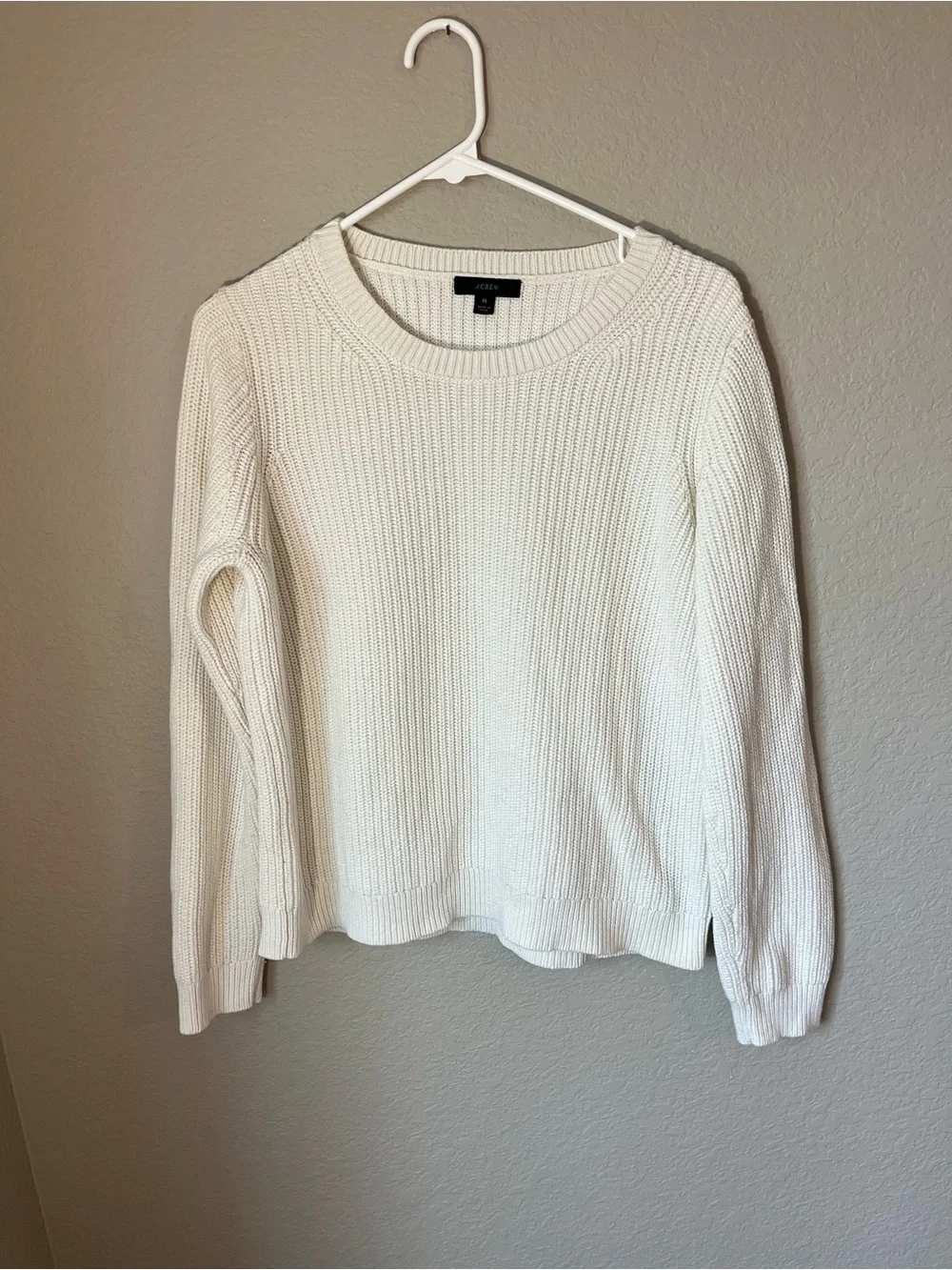 J.Crew M Ivory Cotton Cashmere Ribbed Crewneck Sweater Quiet Luxury Fall Winter